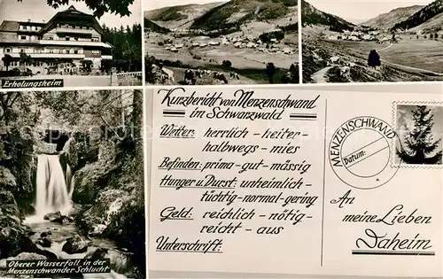 AK / Ansichtskarte Menzenschwand Erholungsheim Oberer Wasserfall in der Menzenschwander Schlucht Panorama Menzenschwand