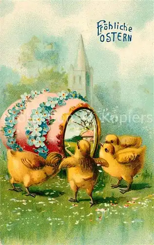 AK / Ansichtskarte Ostern_Easter_Paques Kueken Osterei Vergissmeinnicht Litho  