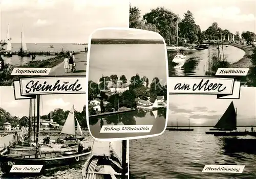 AK / Ansichtskarte Steinhuder_Meer Seepromenade Festung Wilhelmstein Bootshafen Am Anleger Abendstimmung Steinhuder Meer