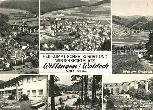 AK / Ansichtskarte Willingen_Sauerland Panorama Blick vom Ettelsberg Kurmittelhaus Hermeketal Minigolfplatz Viadukt Willingen_Sauerland