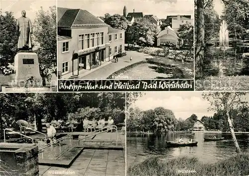 AK / Ansichtskarte Bad_Woerishofen Kneippdenkmal Kurhaus Kurpark Wassertreten Waldsee Bad_Woerishofen