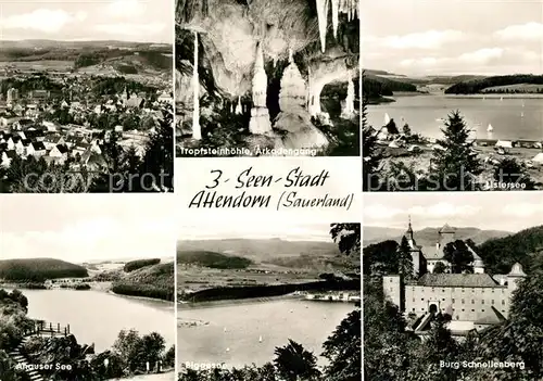 AK / Ansichtskarte Attendorn Tropfsteinhoehle Arkadengang Listersee Ahauser See Biggesee Burg Schnellenberg Attendorn