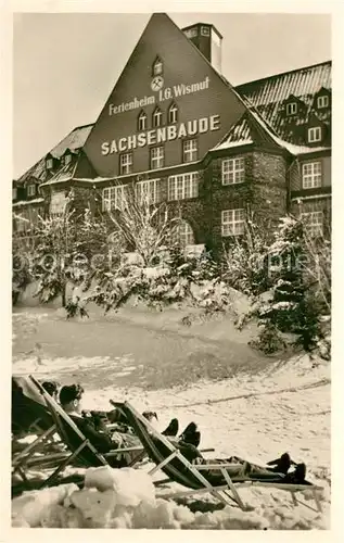 AK / Ansichtskarte Oberwiesenthal_Erzgebirge Erholungsheim Sachsenbaude der IG Wismut im Winter Oberwiesenthal Erzgebirge
