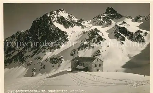 AK / Ansichtskarte Darmstaedter_Huette Berghuette mit Saumspitze und Seekopf Verwallgruppe Darmstaedter_Huette