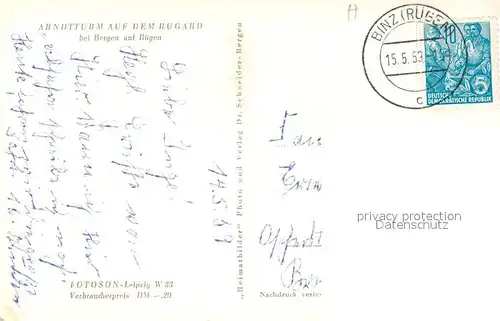 AK / Ansichtskarte Bergen_Ruegen Arndtturm auf dem Rugard Aussichtsturm Bergen Ruegen