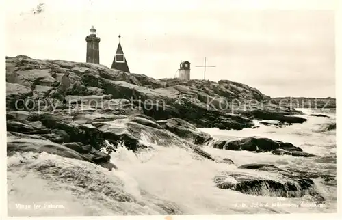 AK / Ansichtskarte Vinga Brandung Kueste Leuchtturm 