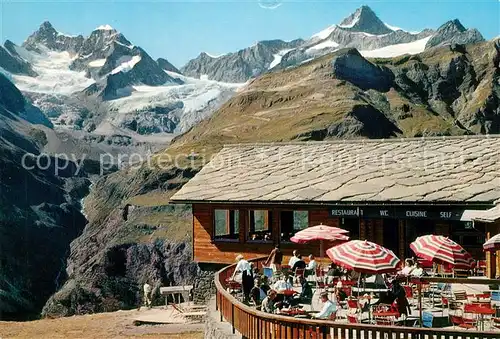 AK / Ansichtskarte Zermatt_VS Restaurant Sunnegga mit Obergabelhorn Wellenkuppe Zinalrothorn Walliser Alpen Zermatt_VS