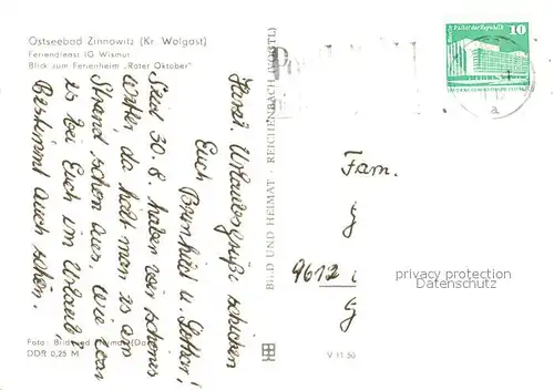 AK / Ansichtskarte Zinnowitz_Ostseebad Feriendienst IG Wismut Blick zum Ferienheim Roter Oktober Beach Volleyball Zinnowitz_Ostseebad