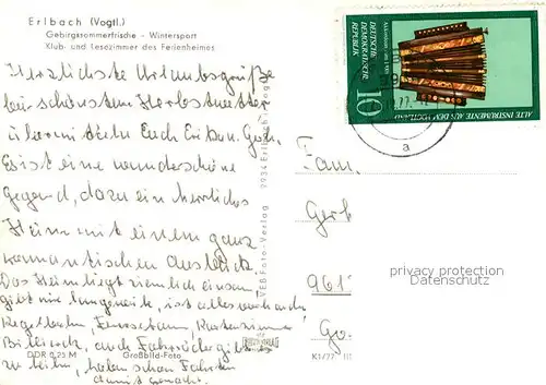 AK / Ansichtskarte Erlbach_Vogtland Ferienheim Klubzimmer Lesezimmer Gebirgssommerfrische Erlbach_Vogtland