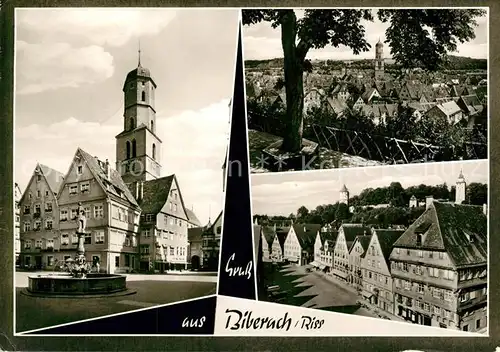 AK / Ansichtskarte Biberach_Riss Marktplatz Brunnen Kirche Innenstadt Stadtpanorama Biberach Riss