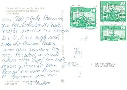 AK / Ansichtskarte Koserow_Ostseebad_Usedom Forstferienobjekt Damerow Kaminhalle Koserow_Ostseebad_Usedom