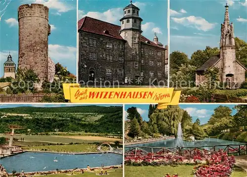 AK / Ansichtskarte Witzenhausen Diebesturm Rathaus Kapelle Sankt Michael Schwimmbad Park Witzenhausen
