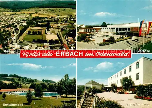 AK / Ansichtskarte Erbach_Bergstrasse Schwimmbad Festhalle Fliegeraufnahme  Erbach_Bergstrasse