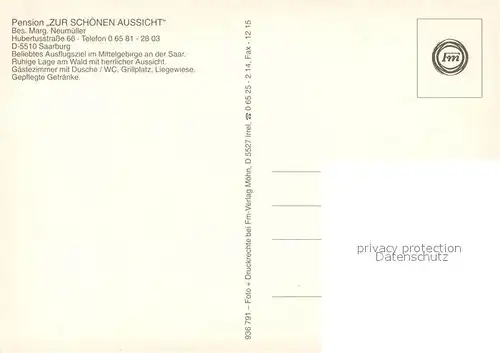 AK / Ansichtskarte Saarburg_Saar Pension Zur schoenen Aussicht Saarburg Saar