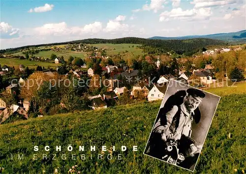 AK / Ansichtskarte Schoenheide_Erzgebirge Buerstenmacherort mit Buerstenmann Schoenheide Erzgebirge
