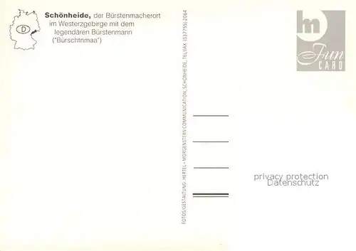 AK / Ansichtskarte Schoenheide_Erzgebirge Buerstenmacherort mit Buerstenmann Schoenheide Erzgebirge