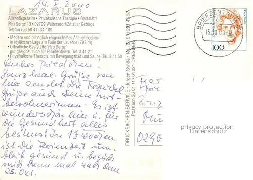 AK / Ansichtskarte Waltersdorf_Bad_Schandau Zararus Restaurant Neue Sorge Altenpflegeheim Physikalische Therapie Waltersdorf_Bad_Schandau