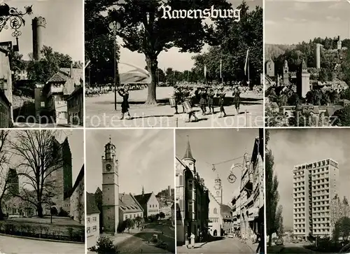 AK / Ansichtskarte Ravensburg_Wuerttemberg Turm Park Kirchen Strasse Hochhaus Ravensburg Wuerttemberg