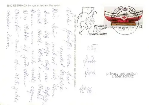 AK / Ansichtskarte Eberbach_Neckar Kurentrum Fischerbrunnen Kurhaus Badstrasse Kath Kirche Pulverturm Skulptur Kleine Eber Eberbach Neckar