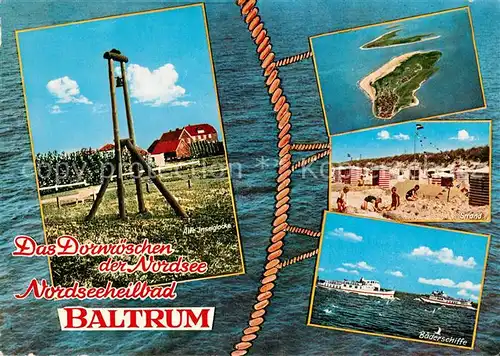 AK / Ansichtskarte Baltrum_Nordseebad Alte Inselglocke Fliegeraufnahme Strand Baederschiffe Baltrum_Nordseebad