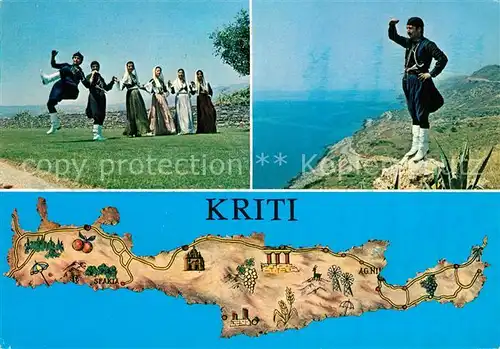 AK / Ansichtskarte Kreta_Crete Folklore Gruppe Inselkarte Kreta Crete