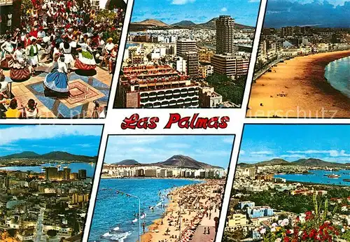 AK / Ansichtskarte Las_Palmas_Gran_Canaria Folkloregruppe Hotels Strandpartien Panorama Las_Palmas_Gran_Canaria