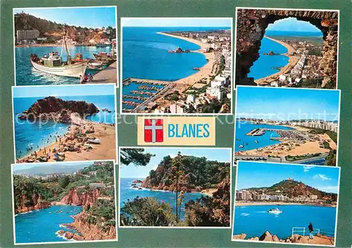 AK / Ansichtskarte Blanes Bootshafen Strand Steintor Panorama Blanes