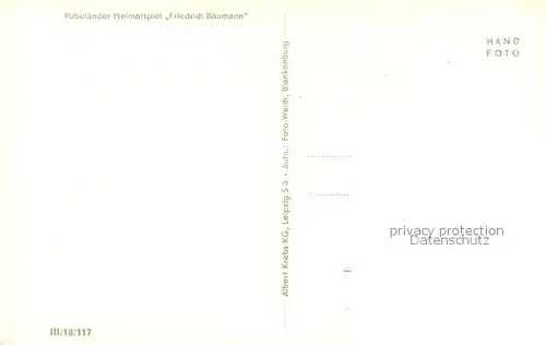 AK / Ansichtskarte Ruebeland_Harz Baumannshoehle Ruebelaender Heimatspiel Friedrich Baumann Ruebeland_Harz