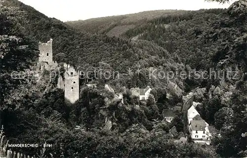 AK / Ansichtskarte Manderscheid_Eifel Panorama Burgruine Niederburg mit Burgcafe Manderscheid Eifel