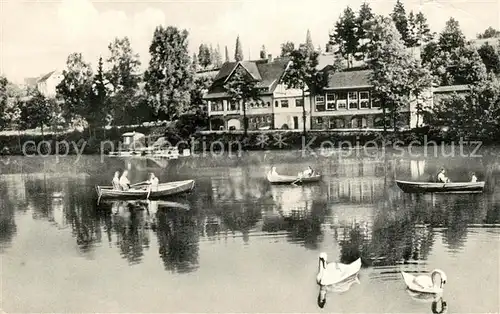 AK / Ansichtskarte Much Gasthaus Herrenteich Bootfahren Schwaene Much