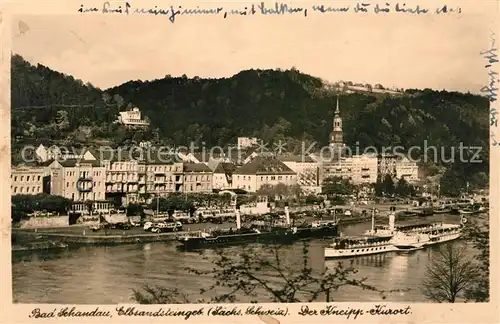 AK / Ansichtskarte Bad_Schandau Blick ueber die Elbe Kneipp Kurort Dampfer Elbsandsteingebirge Bad_Schandau