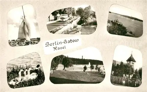 AK / Ansichtskarte Gatow_Berlin Partie an der Havel Segelboot Badestrand Enten Turm Gatow Berlin