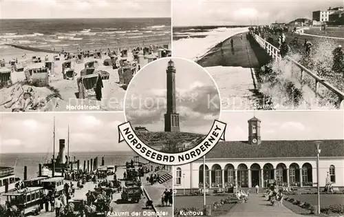 AK / Ansichtskarte Norderney_Nordseebad Nordstrand Sturmflut Leuchtturm Dampfer Hafen Kurhaus Norderney_Nordseebad