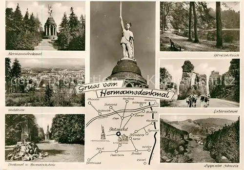 AK / Ansichtskarte Detmold Hermannsdenkmal Teutoburger Wald Bismarckstein Lippische Schweiz Externsteine Teich Detmold