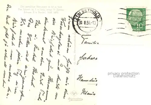 AK / Ansichtskarte Detmold Hermannsdenkmal Teutoburger Wald Bismarckstein Lippische Schweiz Externsteine Teich Detmold