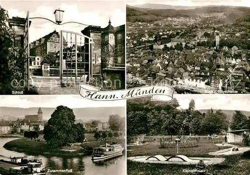 AK / Ansichtskarte Hann._Muenden Panorama Blick von Tillyschanze Kleingolfplatz Schloss Zusammenfluss von Werra und Fulda zur Weser Hann. Muenden