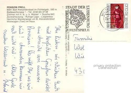AK / Ansichtskarte Bad_Alexandersbad Pension Prell  Bad_Alexandersbad