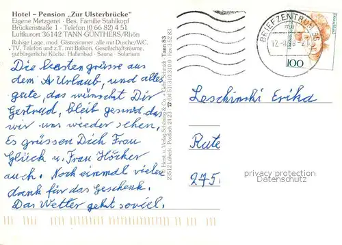 AK / Ansichtskarte Guenthers Hotel Pension Zur Ulsterbruecke Schwimmbad Guenthers