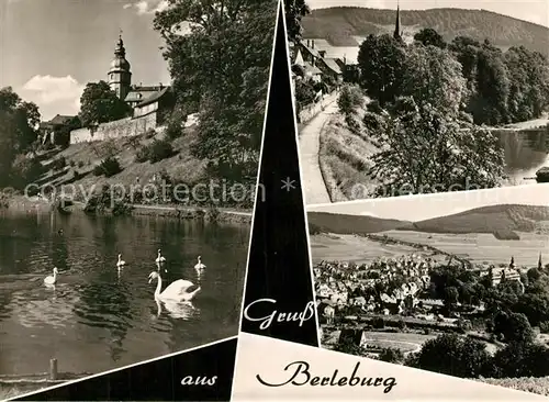 AK / Ansichtskarte Berleburg_Bad Panorama Partie an der Eder Schwaene Kirche Berleburg_Bad