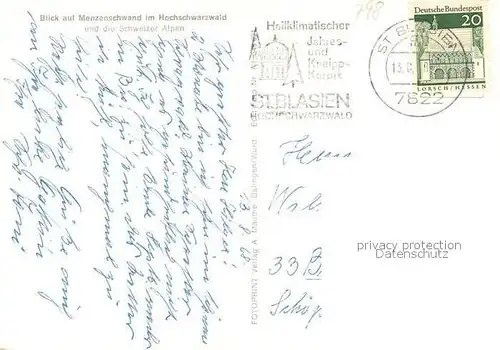 AK / Ansichtskarte Menzenschwand Landschaftspanorama Schwarzwald mit Schweizer Alpen Menzenschwand