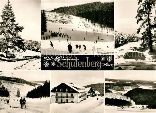 AK / Ansichtskarte Schulenberg_Oberharz Wintersportplatz Skipiste Berghotel Restaurant Landschaftspanorama Schulenberg_Oberharz