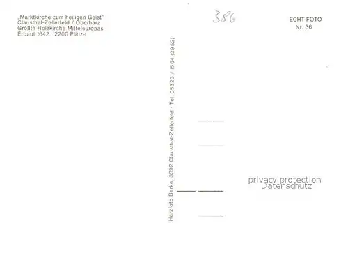 AK / Ansichtskarte Clausthal Zellerfeld Marktkirche zum heiligen Geist Groesste Holzkirche Mitteleuropas Clausthal Zellerfeld