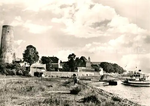 AK / Ansichtskarte Kaiserswerth Uferpartie am Rhein Bootsanleger Dampfer Turm Kaiserswerth