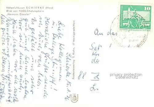 AK / Ansichtskarte Schierke_Harz Panorama Blick vom FDGB Erholungsheim Hermann Gieseler mit Brocken Schierke Harz