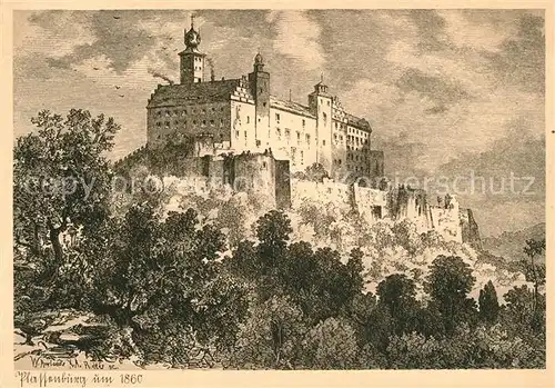 AK / Ansichtskarte Kulmbach Plassenburg um 1860 nach Holzschnitt von 1861 von U. Richter Kuenstlerkarte Werbekarte Nr 34 Kulmbach