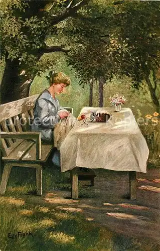 AK / Ansichtskarte Kuenstlerkarte E. Frank Stickerei 