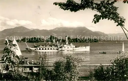 AK / Ansichtskarte Dampfer_Seitenrad Ludwig Fessler Chiemsee Fraueninsel Hochfelln Hochgern 