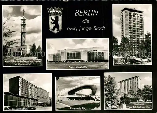AK / Ansichtskarte Berlin Kaiser Friedrich Gedaechtniskirche Hansaviertel Hochhaus Gedenkbibliothek Kongresshalle Fehrbelliner Platz Berlin