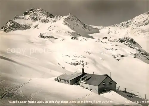 AK / Ansichtskarte Galtuer_Tirol Wiesbadner Huette mit Piz Buin und Signalhorn Berghuette Wintersportplatz Alpen Galtuer Tirol
