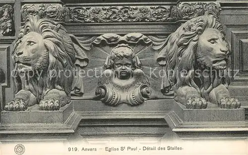 AK / Ansichtskarte Anvers_Antwerpen Eglise Saint Paul detail des Stalles Kirche Reliefs Anvers Antwerpen